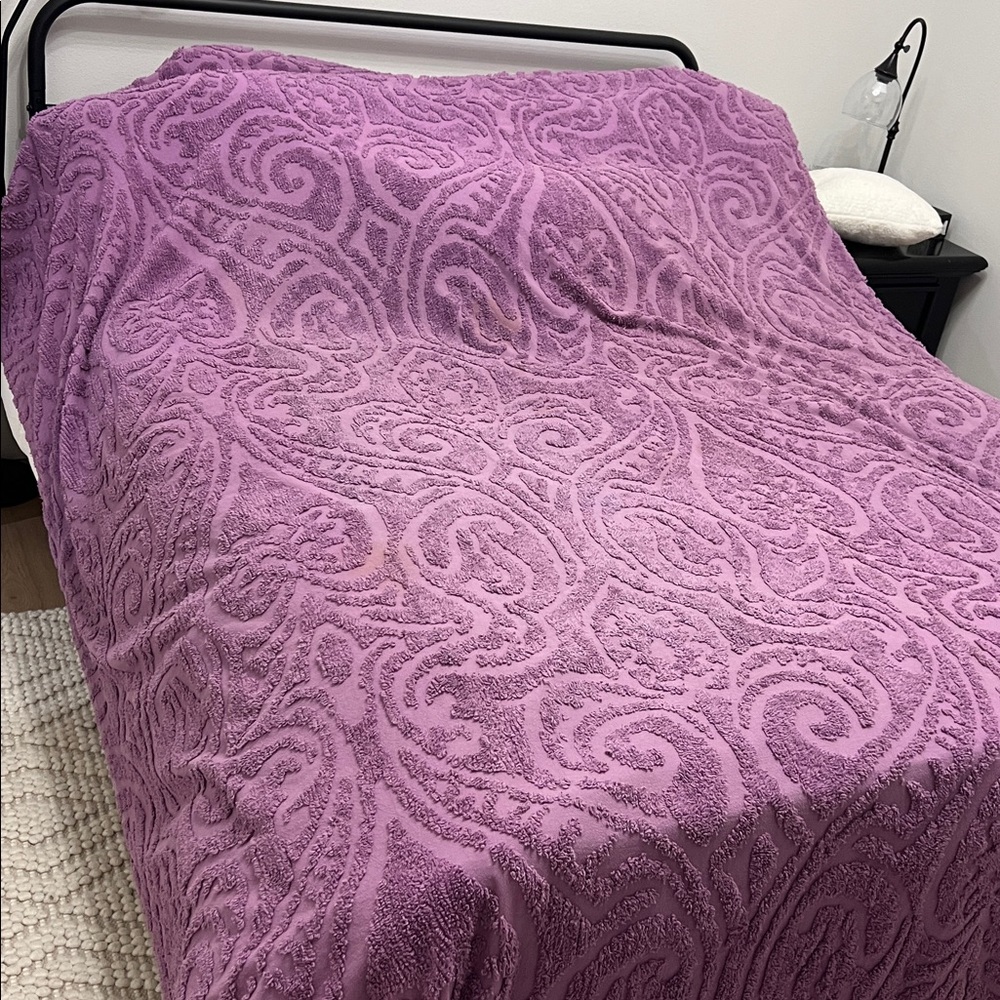 Purple Chenille Cotton Bedspread & 2 Shams Vintage Cottage Core-